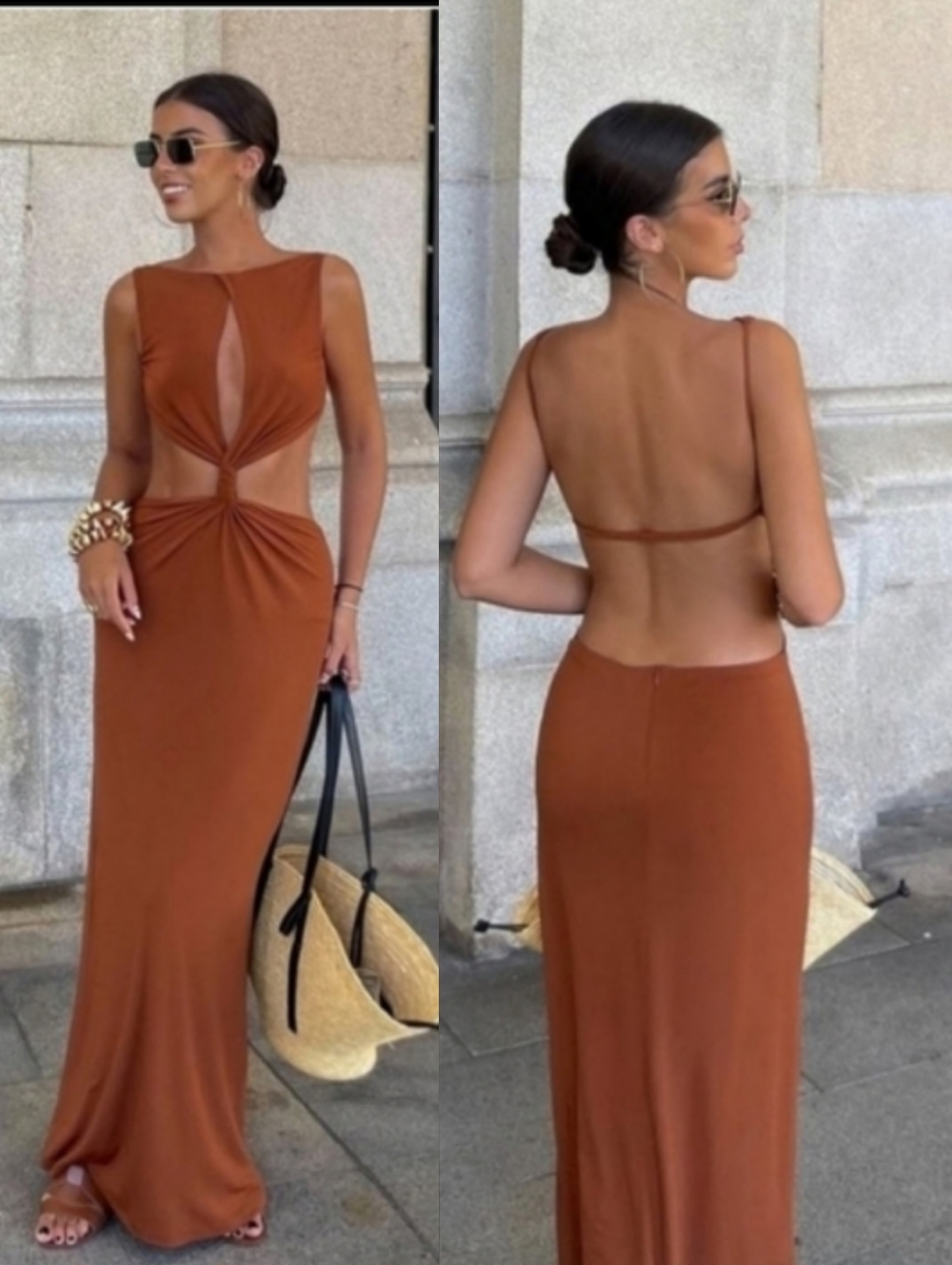 Zara Chocolate  Cut Out Maxi Dress Brown Size M